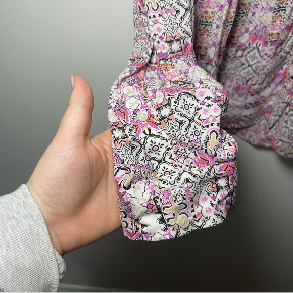 Maeve Anthropologie women's white pink paisley long sleeve button down shirt M - Picture 5 of 7